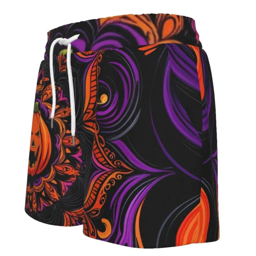 Pumpkin Mandala Magic Women’s Shorts, Halloween Costume Ideas, Halloween Jack-o’-Lantern Activewear, Spooky Mandala Art Bottoms, Halloween Horror Nights