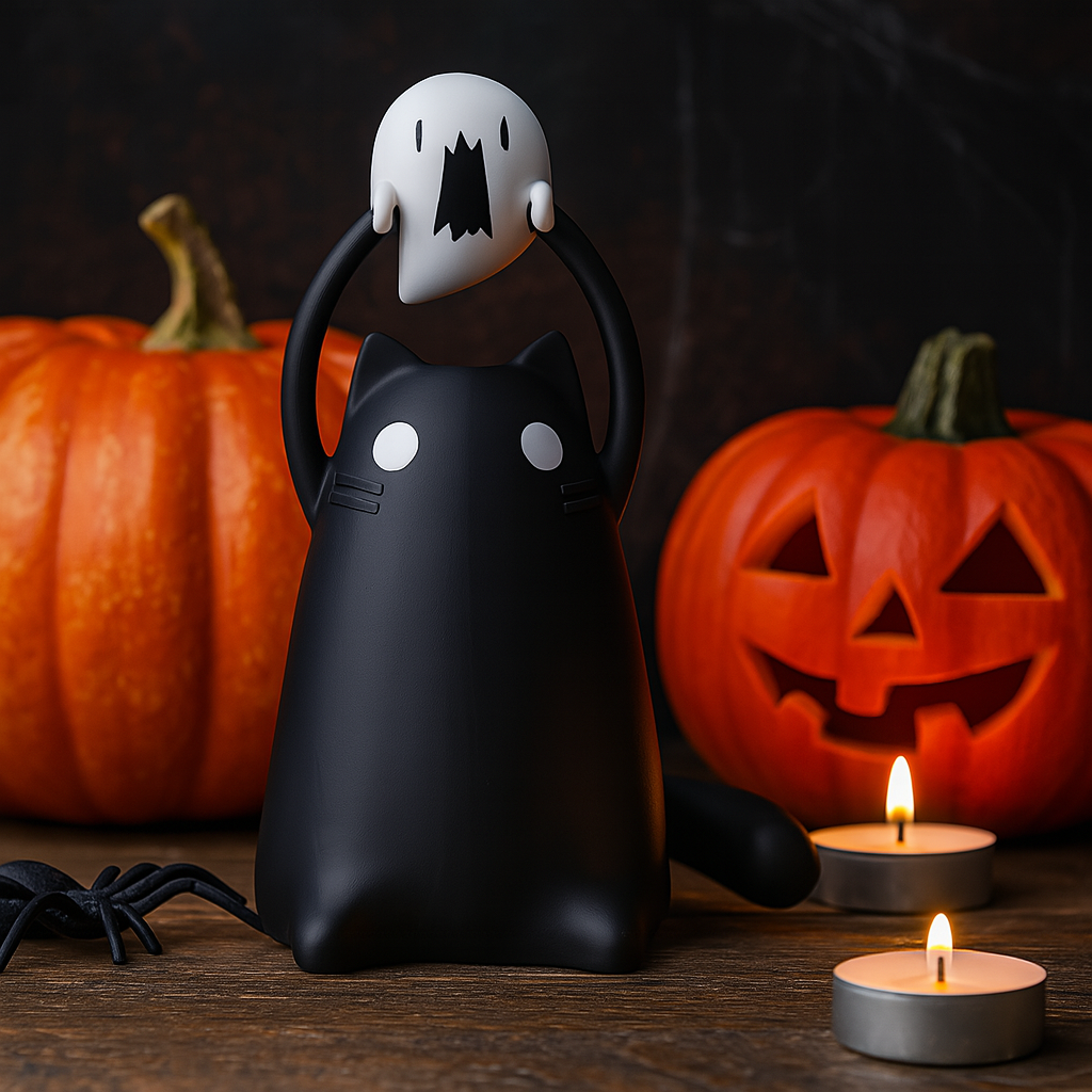 Halloween Home Decor, Halloween Decoration 2025, Halloween Kitten Statue LED Night, Light Ghost Kitten Flashing Figurine LED Nightlight, Tabletop Ornament Halloween Lighted Decor