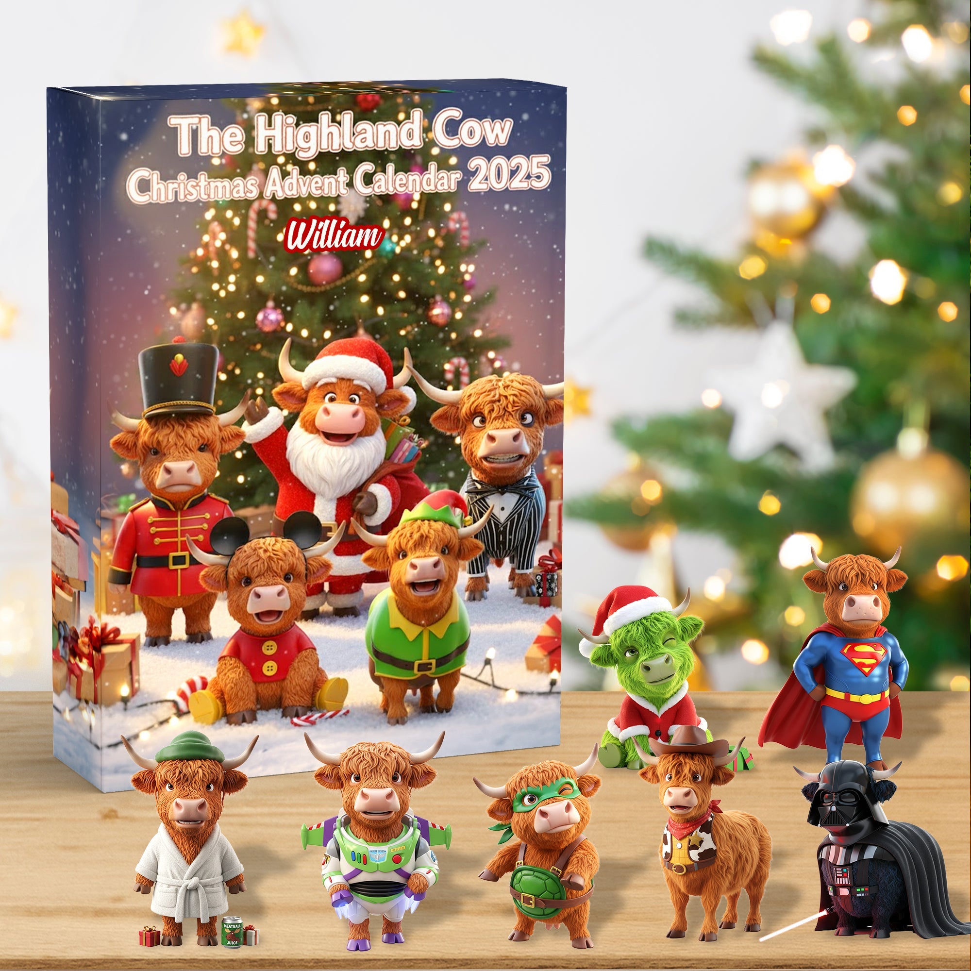 Highland Cow Christmas Advent Calendar 2025, Cute Farm Animal Mini Figures, 24 Days Holiday Surprise Collectible Gift
