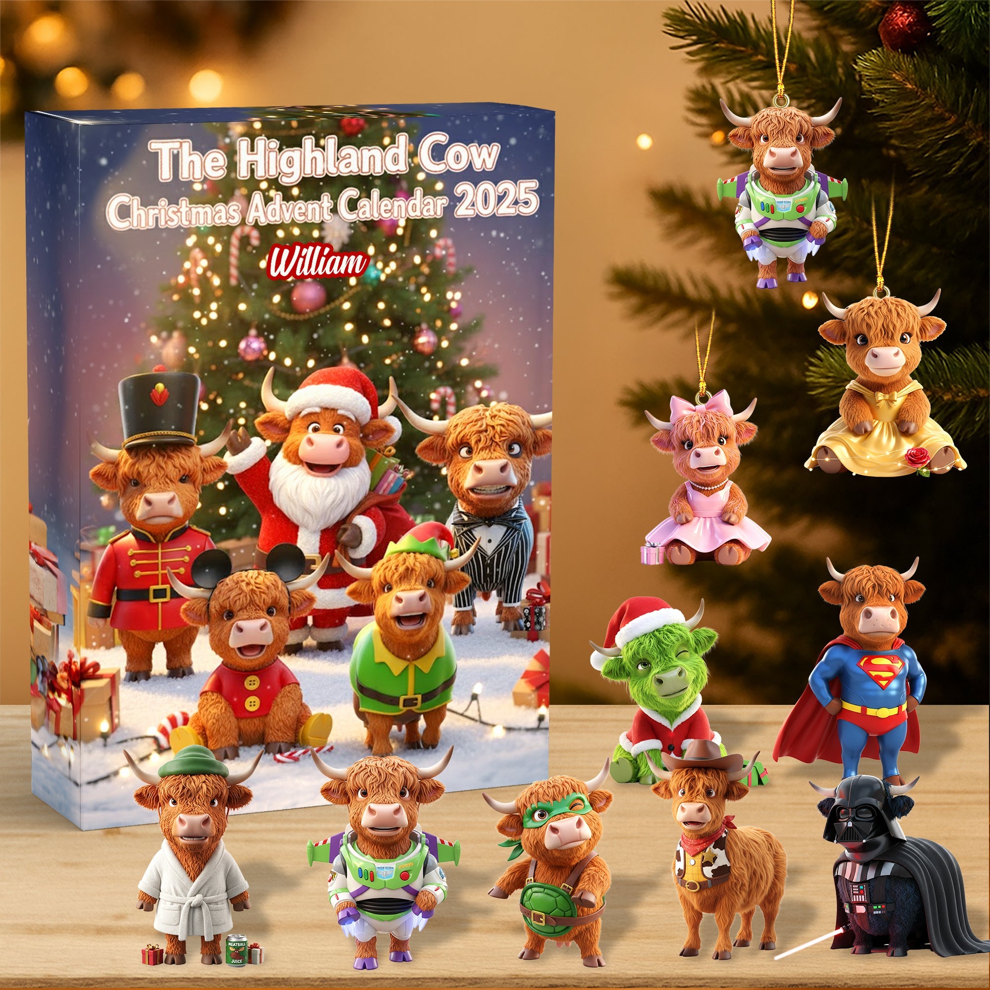 Highland Cow Christmas Advent Calendar 2025, Cute Farm Animal Mini Figures, 24 Days Holiday Surprise Collectible Gift