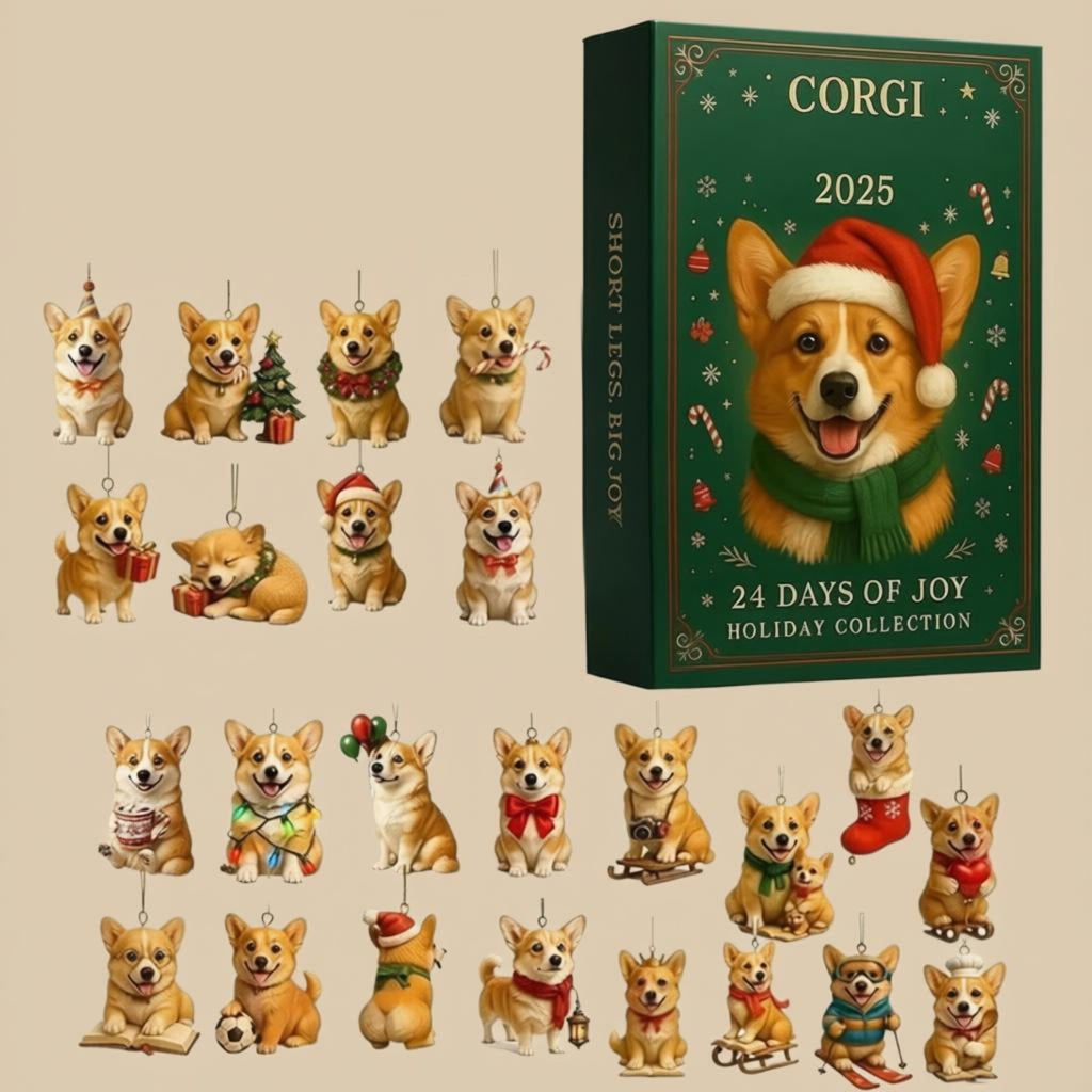 Corgi Advent Calendar 2025, Cute Dog Ornaments, 24 Day Christmas Countdown, Puppy Lovers Holiday Collectible Gift