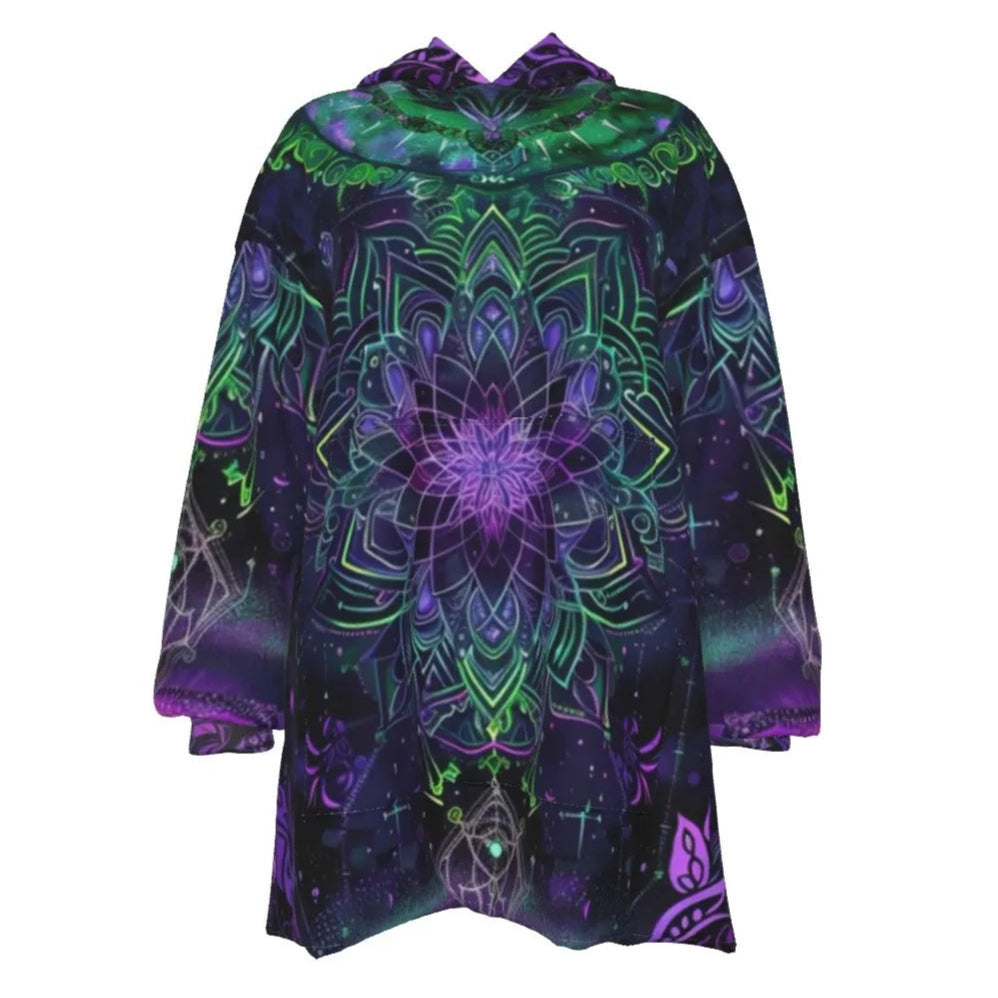 Mystic Aesthetic Women’s Sherpa Fleece Hoodie, Psychedelic Spiritual Sweatshirt, Festival Boho Wear, Vibrant Healing Clothing, Cosmic Symbol Fashion