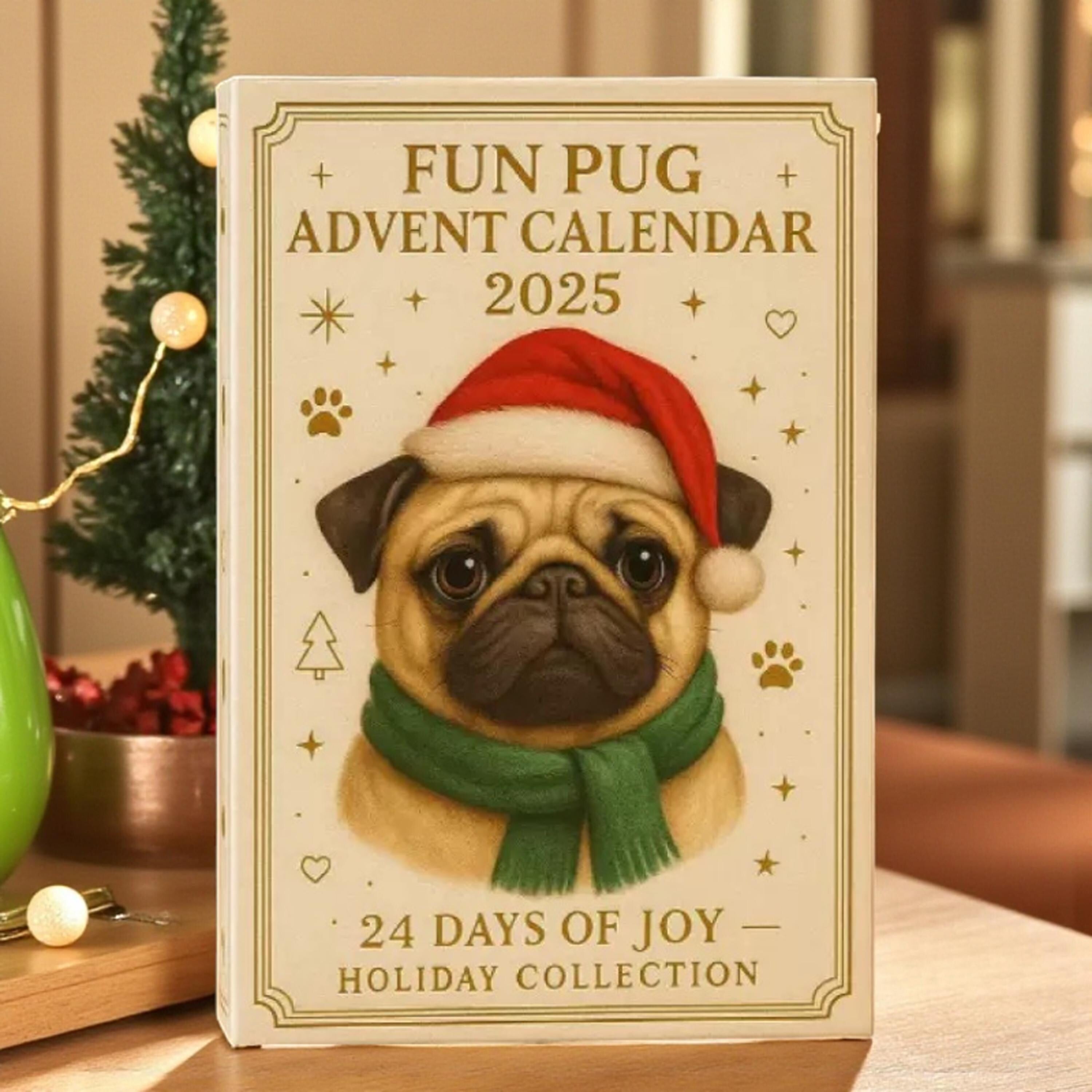 2D Acrylic Pug Advent Calendar 2025: 24 Days of Joy, Dog Christmas Countdown