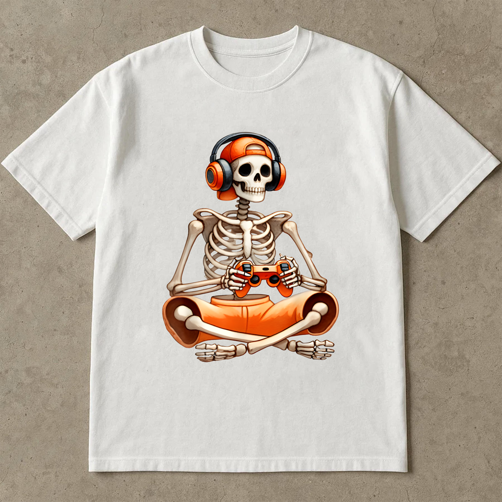 Funny Gamer Skeleton Shirt, Halloween Gaming Shirt, Skull With Headphones and Controller, Spooky Gamer Gift Tee