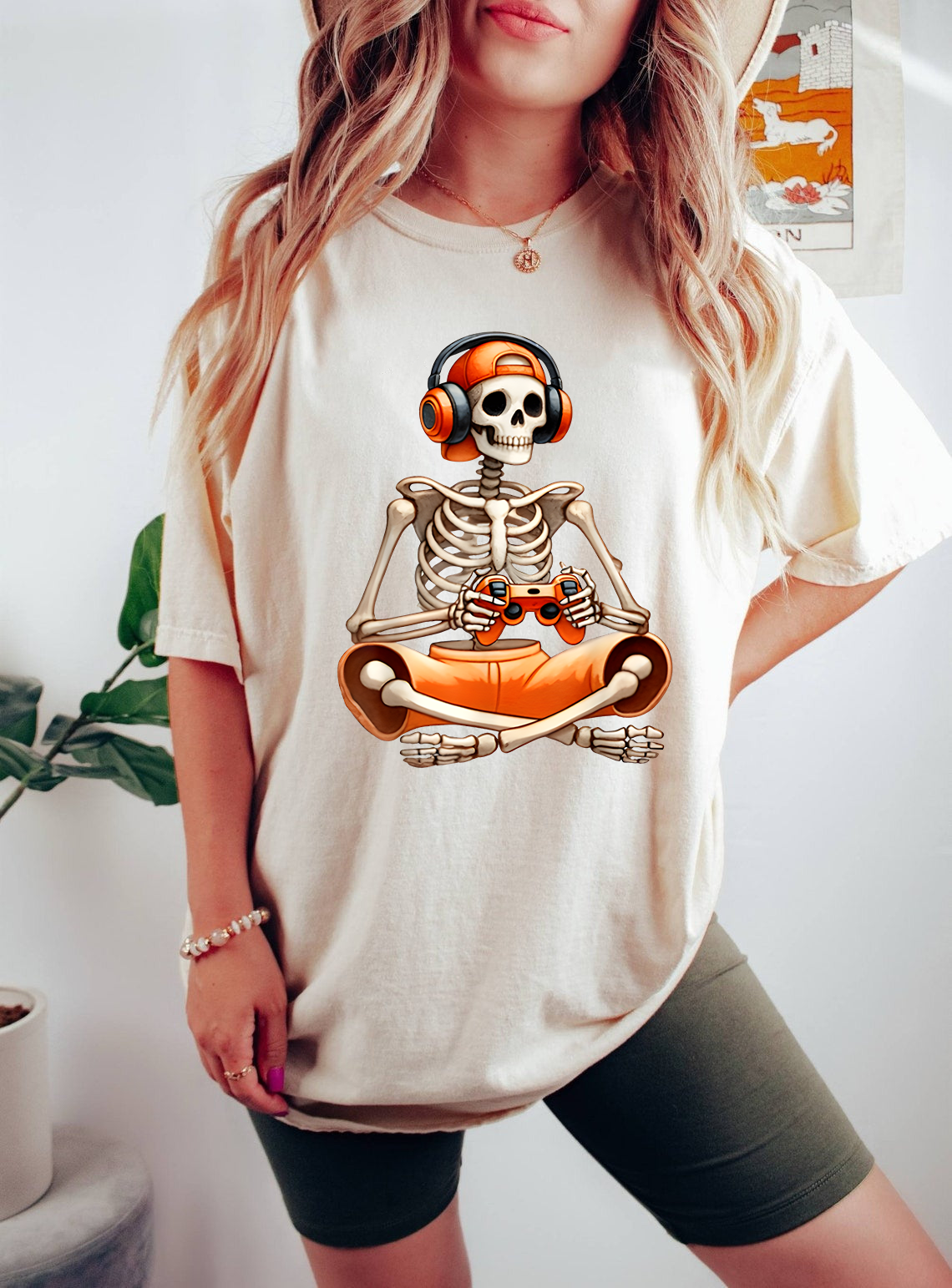Funny Gamer Skeleton Shirt, Halloween Gaming Shirt, Skull With Headphones and Controller, Spooky Gamer Gift Tee