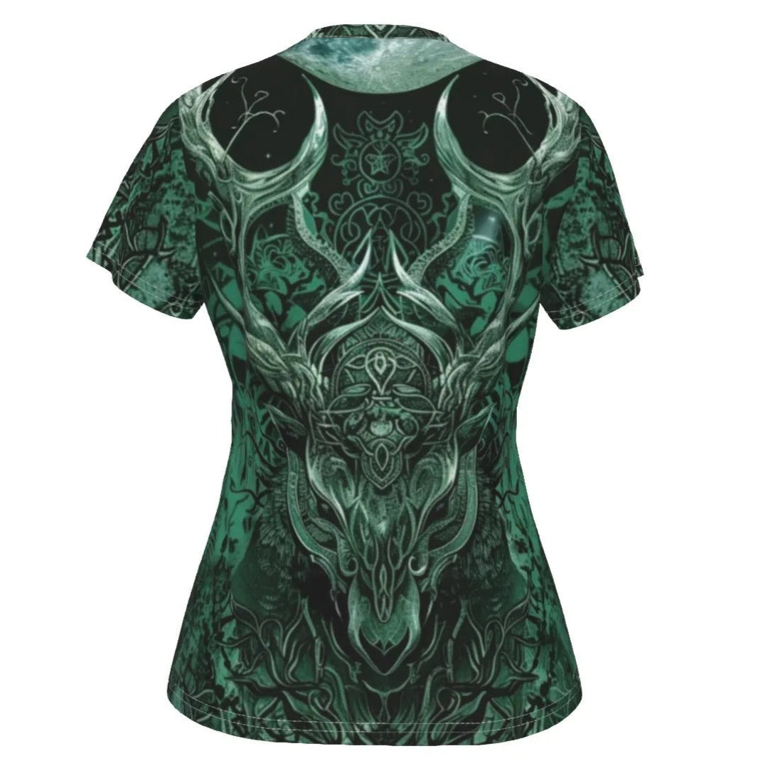 Vilking V-Neck T-Shirt, Women’s Norse Mythology Tee with Celtic Wolf Design and Viking Warrior Aesthetic, Women's Fit, V-neck Shirt, Shortsleeve