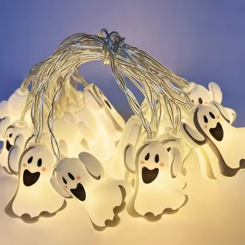 Halloween Decorations, Halloween LED String Lights, 10 Battery Powered Ghost Witch Pumpkin Cat Spider Skeleton Lights, Indoor Halloween Party Home Decor