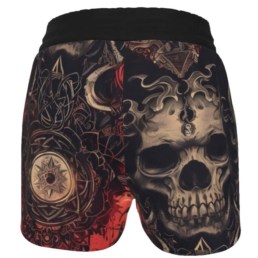 Infernal Mandala Skull Women’s Shorts, Womens Halloween Costumes, Gothic Mandala Activewear, Halloween Costume Ideas Shorts