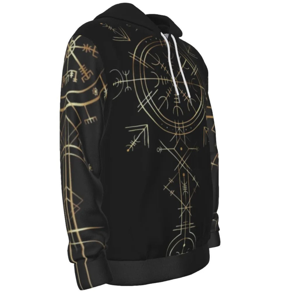 Viking Vegvisir Mysticism Hoodie, Norse Compass Viking Sweatshirt, Nordic Rune Hooded Top, Viking Spiritual Apparel, Sacred Geometry Hoodie