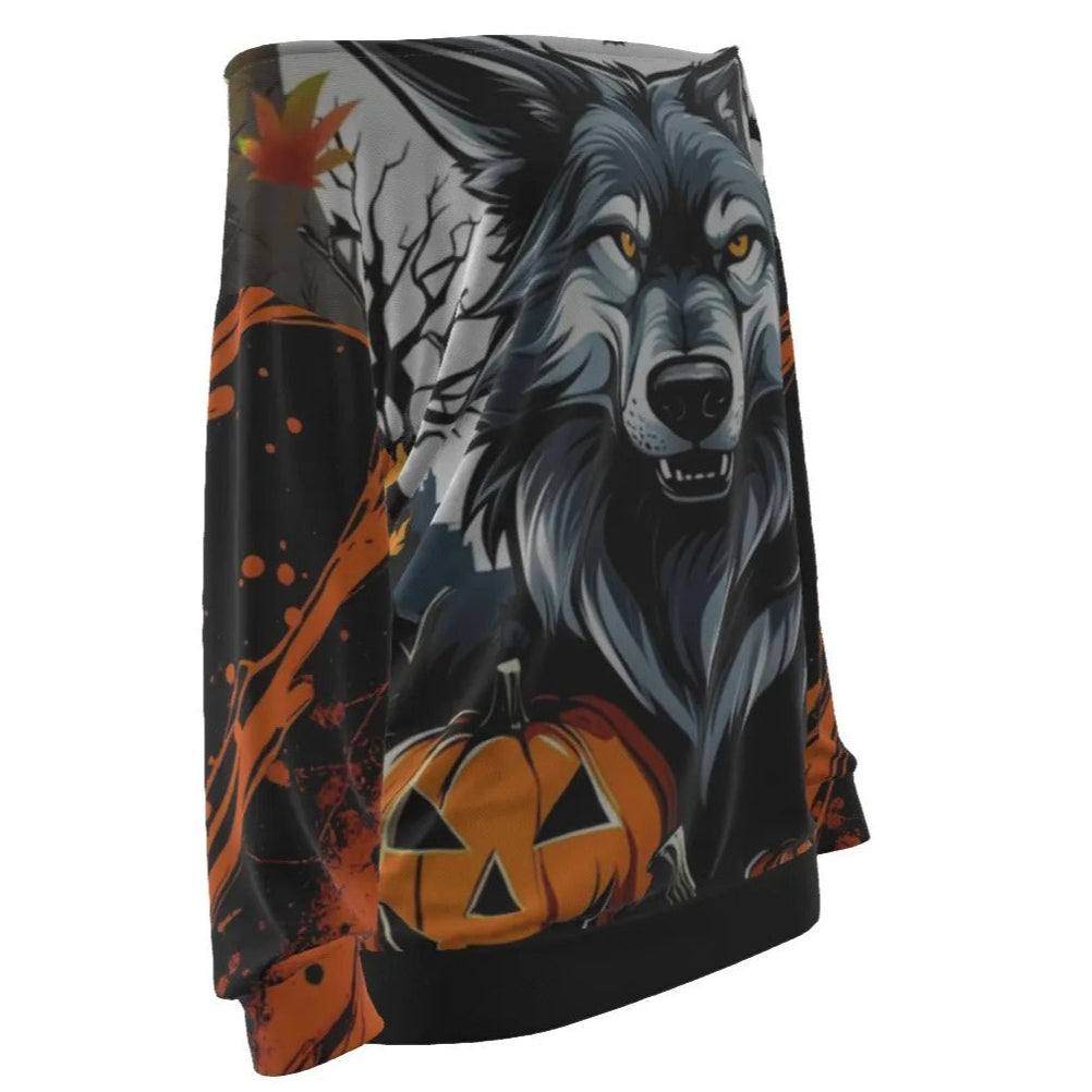 Howling Halloween Costumes Night Wolf Off-Shoulder Top, Spooky Pumpkin Bat Custom T Shirts, Gothic Halloween Fashion, Pumpkin Carving Ideas