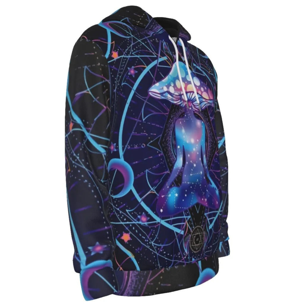Mystic Mushroom Awakening Hoodie, Psychedelic Spiritual Sweatshirt, Cosmic Mushroom Hooded Top, Visionary Art Festival Wear, Boho Mystic Style