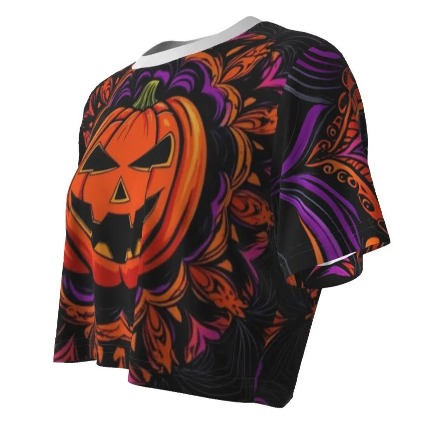 Halloween Costume Ideas, Pumpkin Mandala Magic Crop Top, Halloween Jack-o’-Lantern Custom T Shirts, Spooky Mandala Art, Gothic Fall Fashion