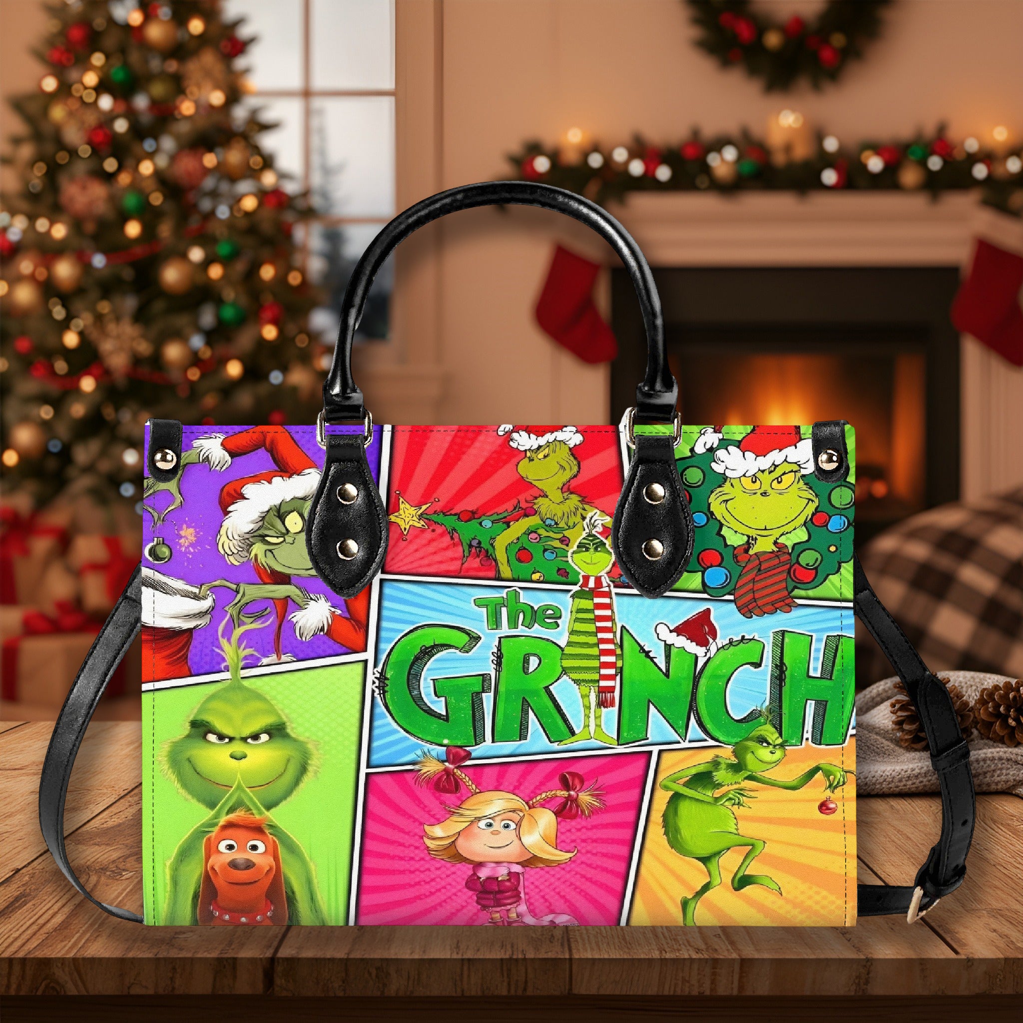Christmas Cartoon Comic Tote Bag, Festive Holiday Handbag, Colorful Winter Purse, Xmas Party Gift