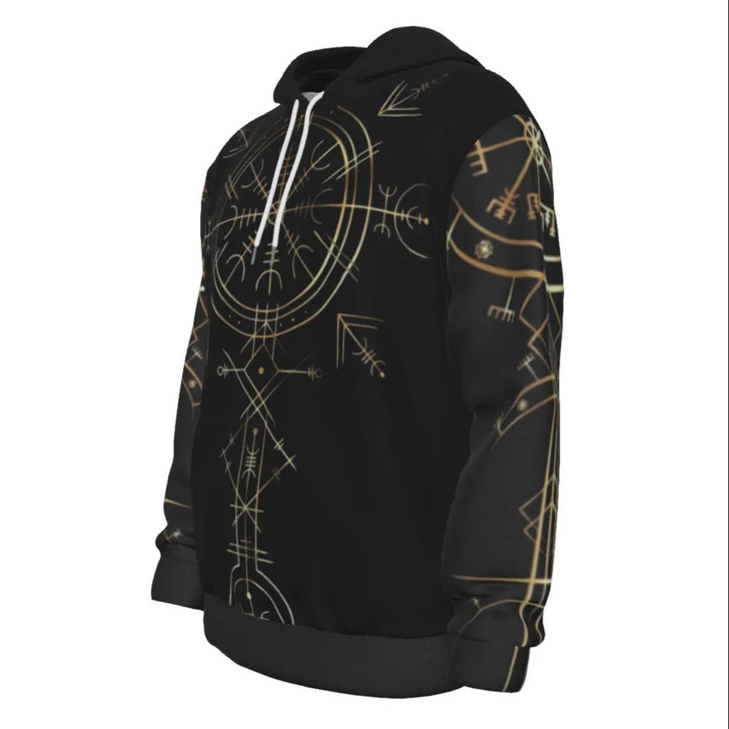 Viking Vegvisir Mysticism Hoodie, Norse Compass Viking Sweatshirt, Nordic Rune Hooded Top, Viking Spiritual Apparel, Sacred Geometry Hoodie