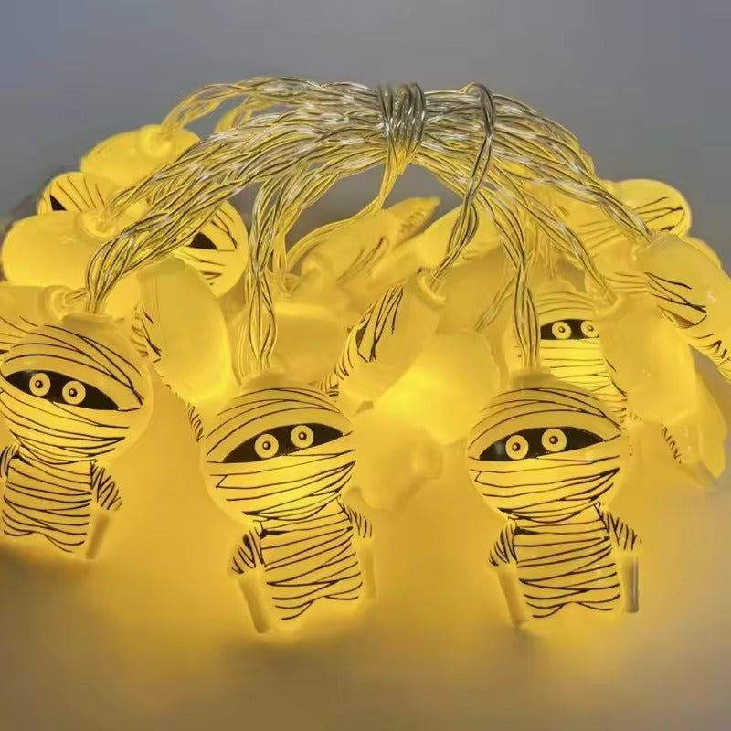 Halloween Decorations, Halloween LED String Lights, 10 Battery Powered Ghost Witch Pumpkin Cat Spider Skeleton Lights, Indoor Halloween Party Home Decor