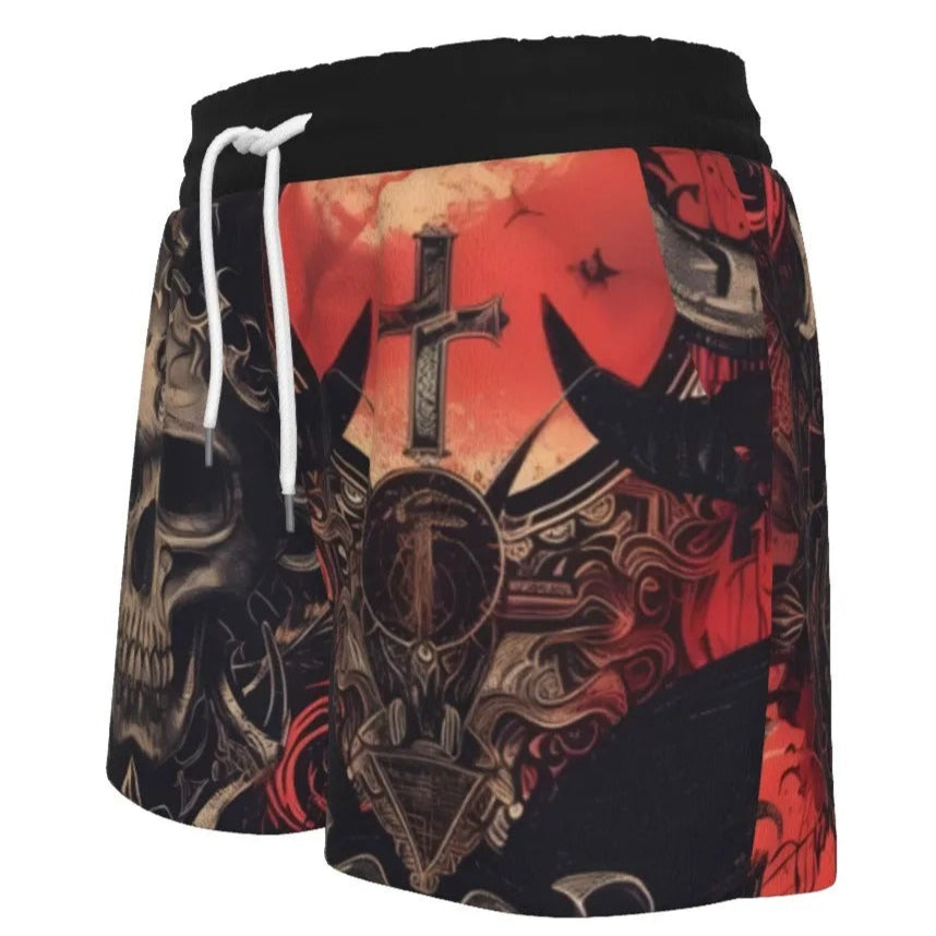 Infernal Mandala Skull Women’s Shorts, Womens Halloween Costumes, Gothic Mandala Activewear, Halloween Costume Ideas Shorts