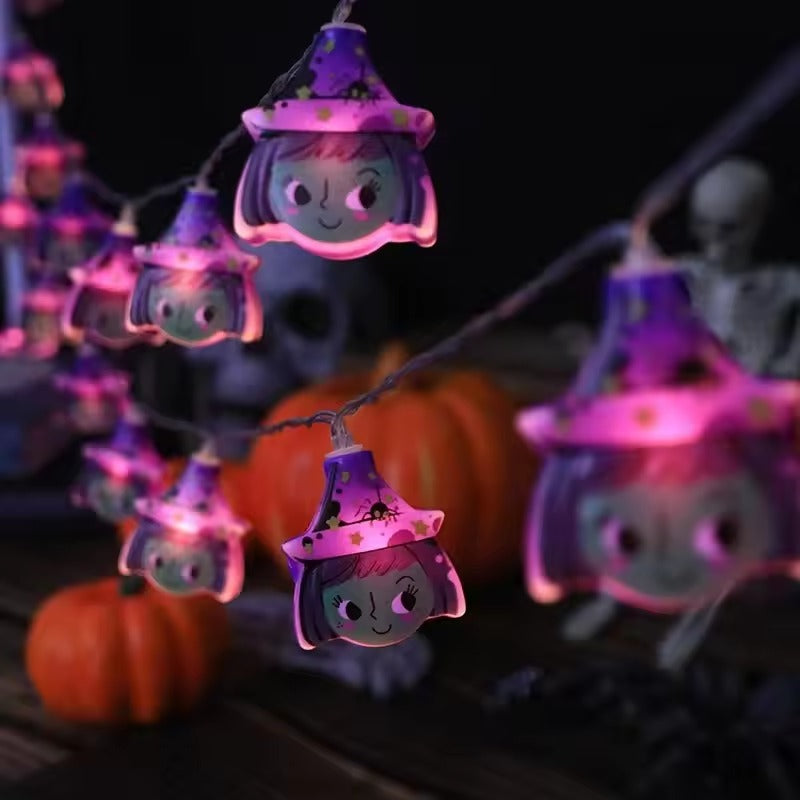 Halloween Decorations, Halloween LED String Lights, 10 Battery Powered Ghost Witch Pumpkin Cat Spider Skeleton Lights, Indoor Halloween Party Home Decor