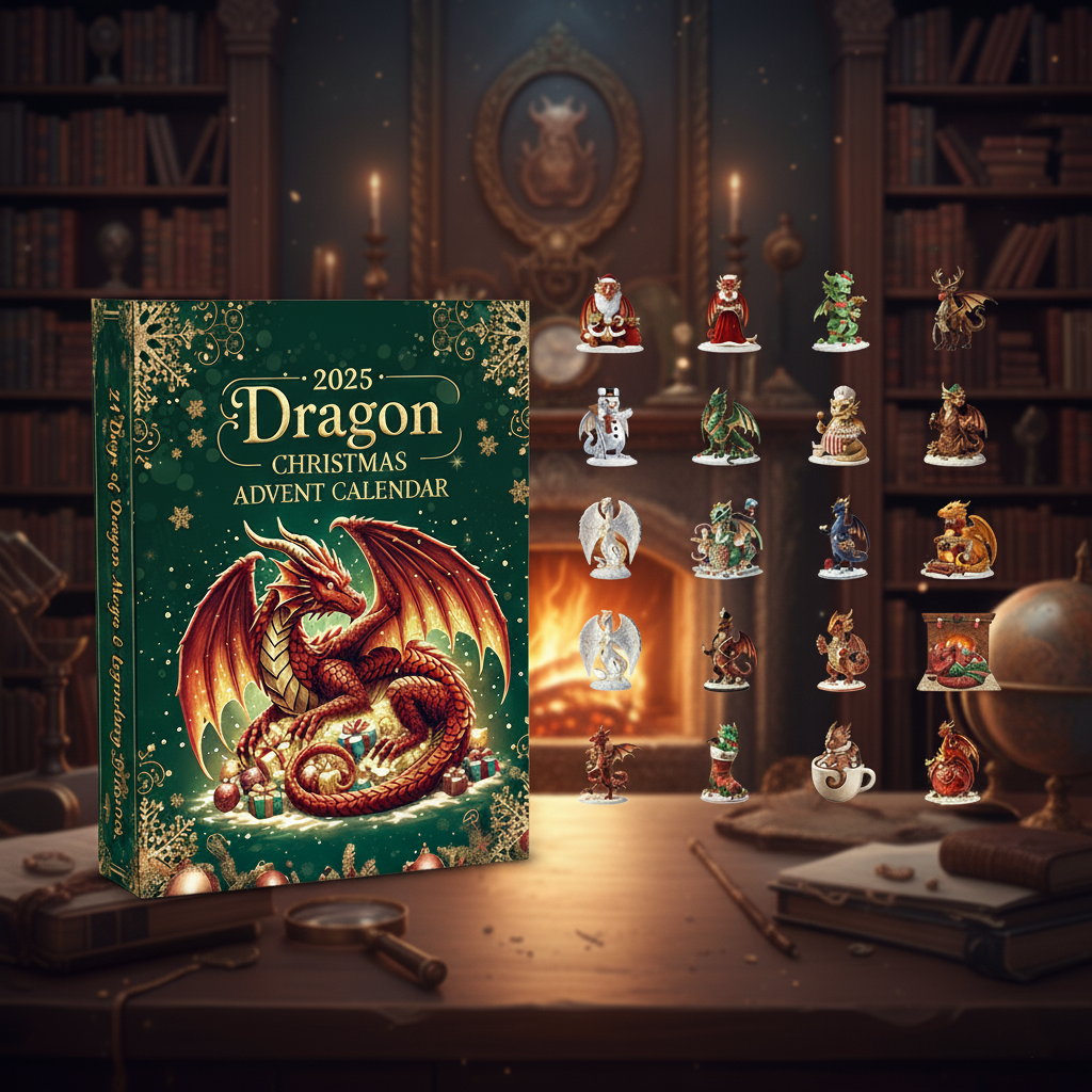 Dragon Fantasy Christmas Advent Calendar 2025, Mythical Holiday Countdown Box, 24 Dragon Mini Figures, Magical Winter Gift