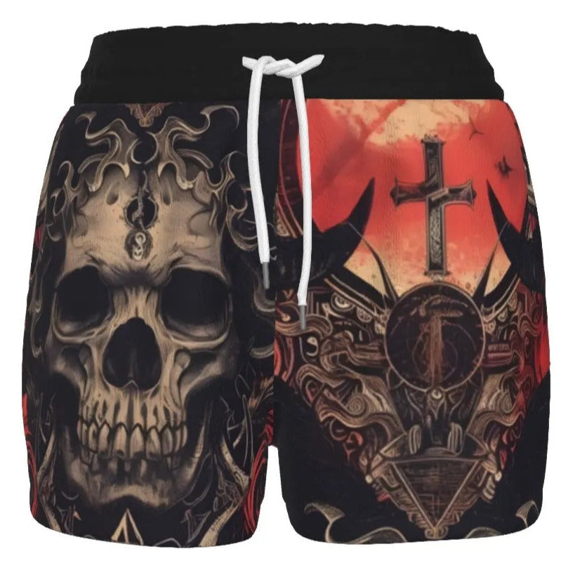 Infernal Mandala Skull Women’s Shorts, Womens Halloween Costumes, Gothic Mandala Activewear, Halloween Costume Ideas Shorts