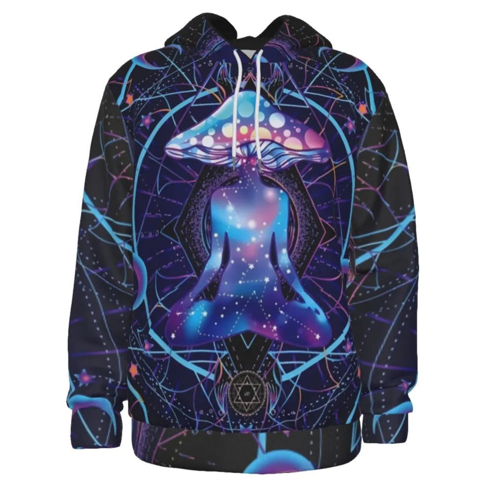 Mystic Mushroom Awakening Hoodie, Psychedelic Spiritual Sweatshirt, Cosmic Mushroom Hooded Top, Visionary Art Festival Wear, Boho Mystic Style