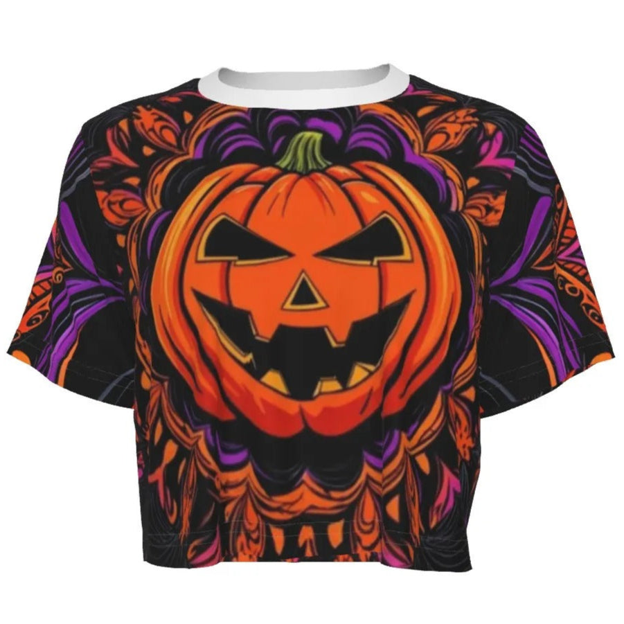 Halloween Costume Ideas, Pumpkin Mandala Magic Crop Top, Halloween Jack-o’-Lantern Custom T Shirts, Spooky Mandala Art, Gothic Fall Fashion