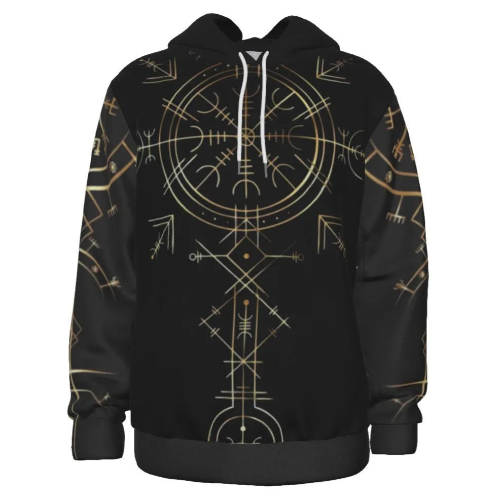 Viking Vegvisir Mysticism Hoodie, Norse Compass Viking Sweatshirt, Nordic Rune Hooded Top, Viking Spiritual Apparel, Sacred Geometry Hoodie