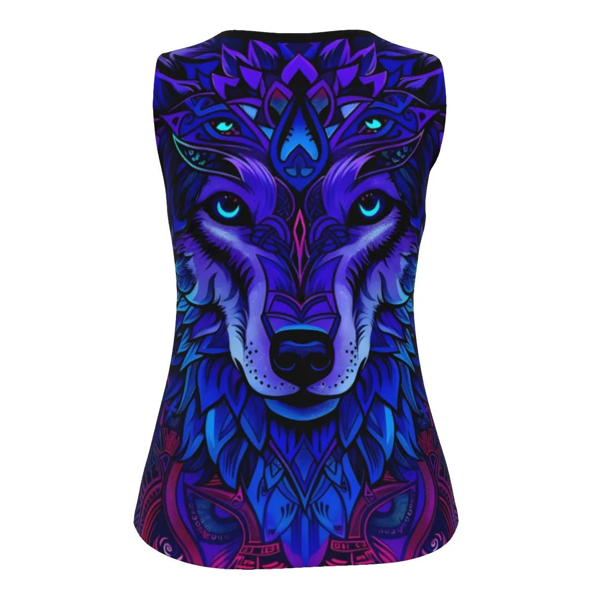 Wolf Mandala Tank Top, Spirit Animal Shirt, Tribal Wolf Sleeveless Shirt, Psychedelic Animal Top, Blue Mystic Wolf Clothing, Festival Tank for Women, Boho Wolf Outfit