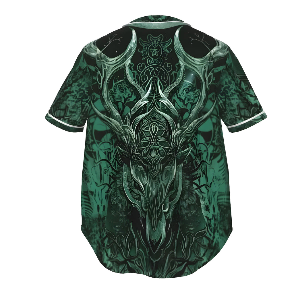 Viking Baseball Shirt with Antler Design, Norse Mythology Inspired Graphic Tee, Tribal Sportswear, Fantasy Baseball Shirt