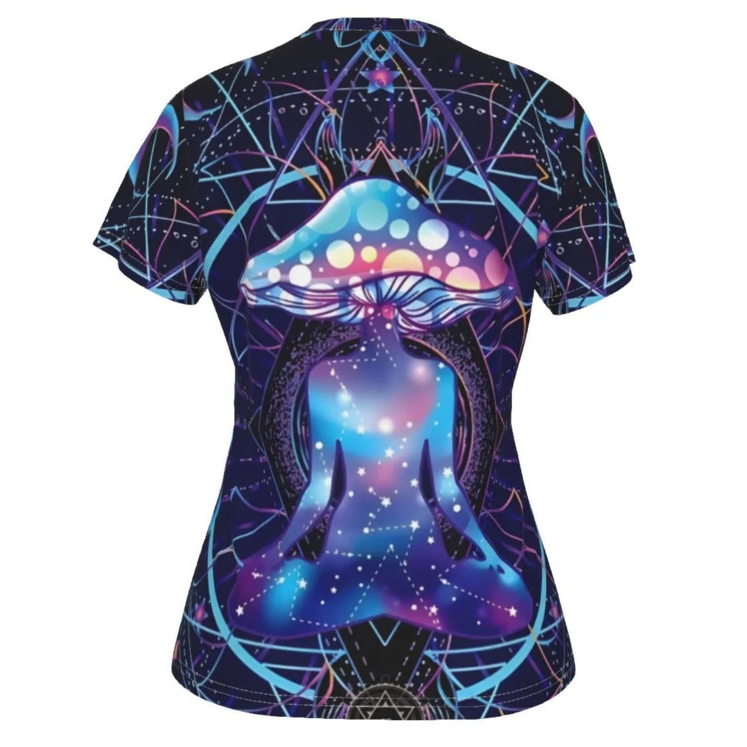 Mystic Mushroom Awakening Women’s V-Neck, Psychedelic Spiritual Shirt, Cosmic Mushroom Graphic Top, Visionary Art Festival Wear, Boho Mystic Style