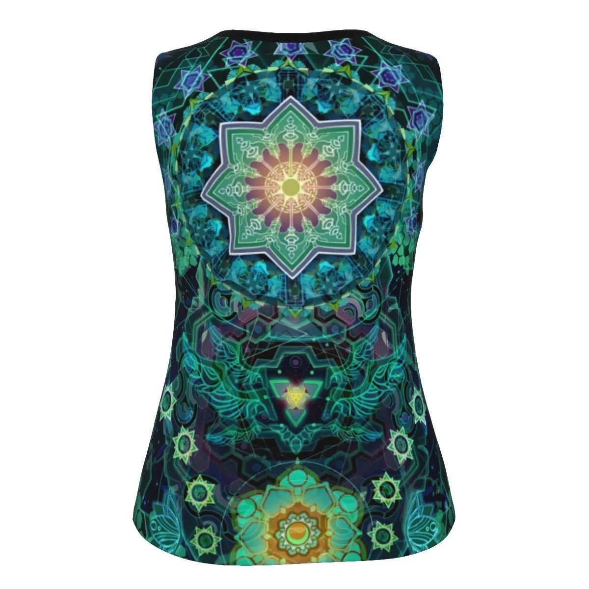 Yantric Geometry Tank Top, Sacred Symbol Shirt, Spiritual Top, Green Energy Pattern Shirt, Festival Sleeveless Shirt, Psychedelic Yoga Clothing, Boho Meditation Outfit