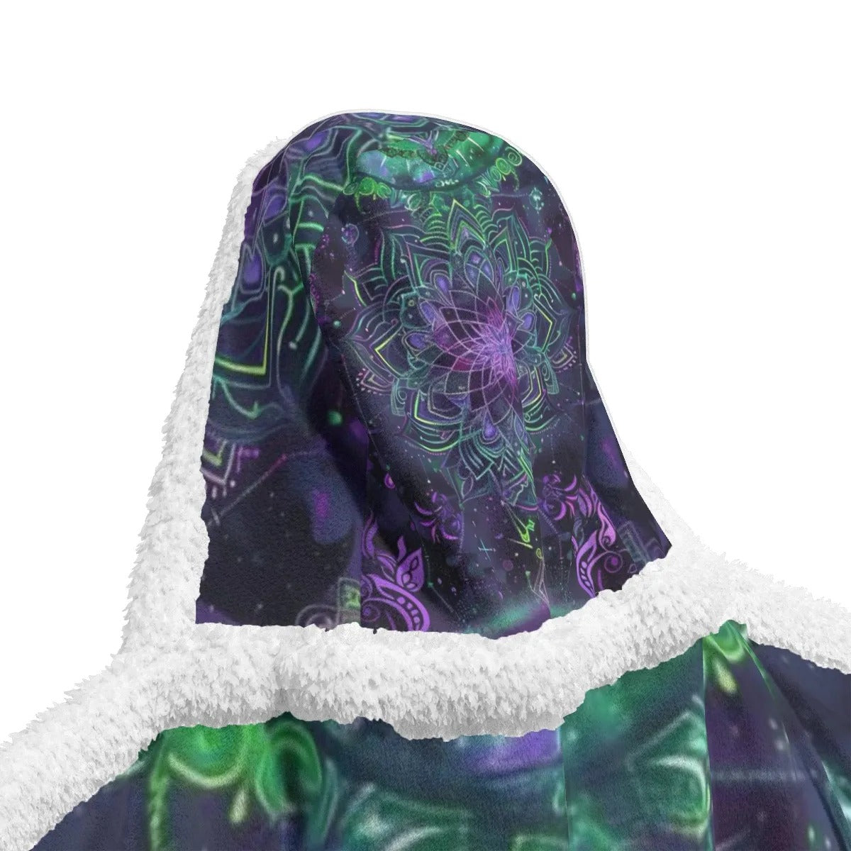 Mystic Aesthetic Women’s Wearable Hooded Blanket, Psychedelic Spiritual Wrap, Festival Boho Wear, Vibrant Healing Clothing, Cosmic Symbol Fashion