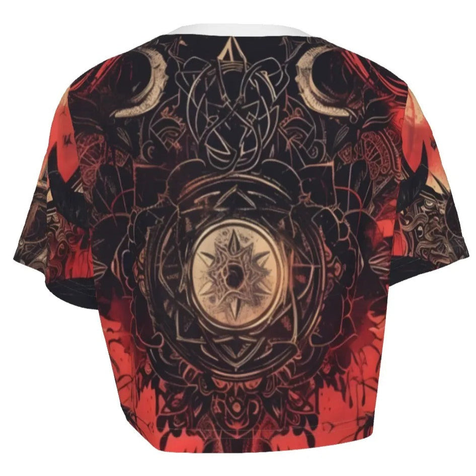 Infernal Mandala Halloween Skull Crop Top, Womens Halloween Costumes Shirt, Halloween Costume Ideas Top
