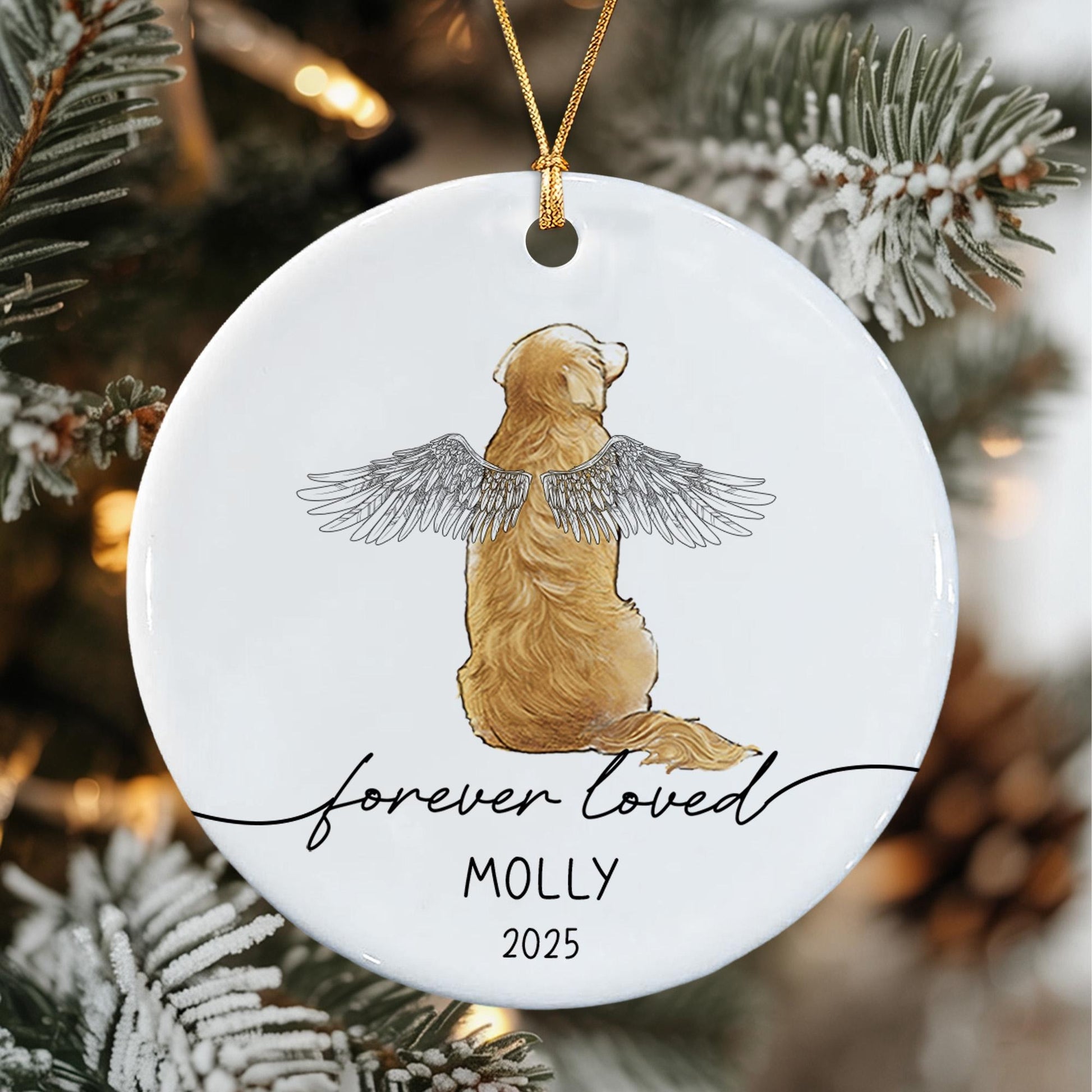 Personalized Dog Christmas Memorial Ornament 2025, Pet Memorial Ornament, Dog With Angel Wings Memorial Ornament, Loss of Dog Ornament