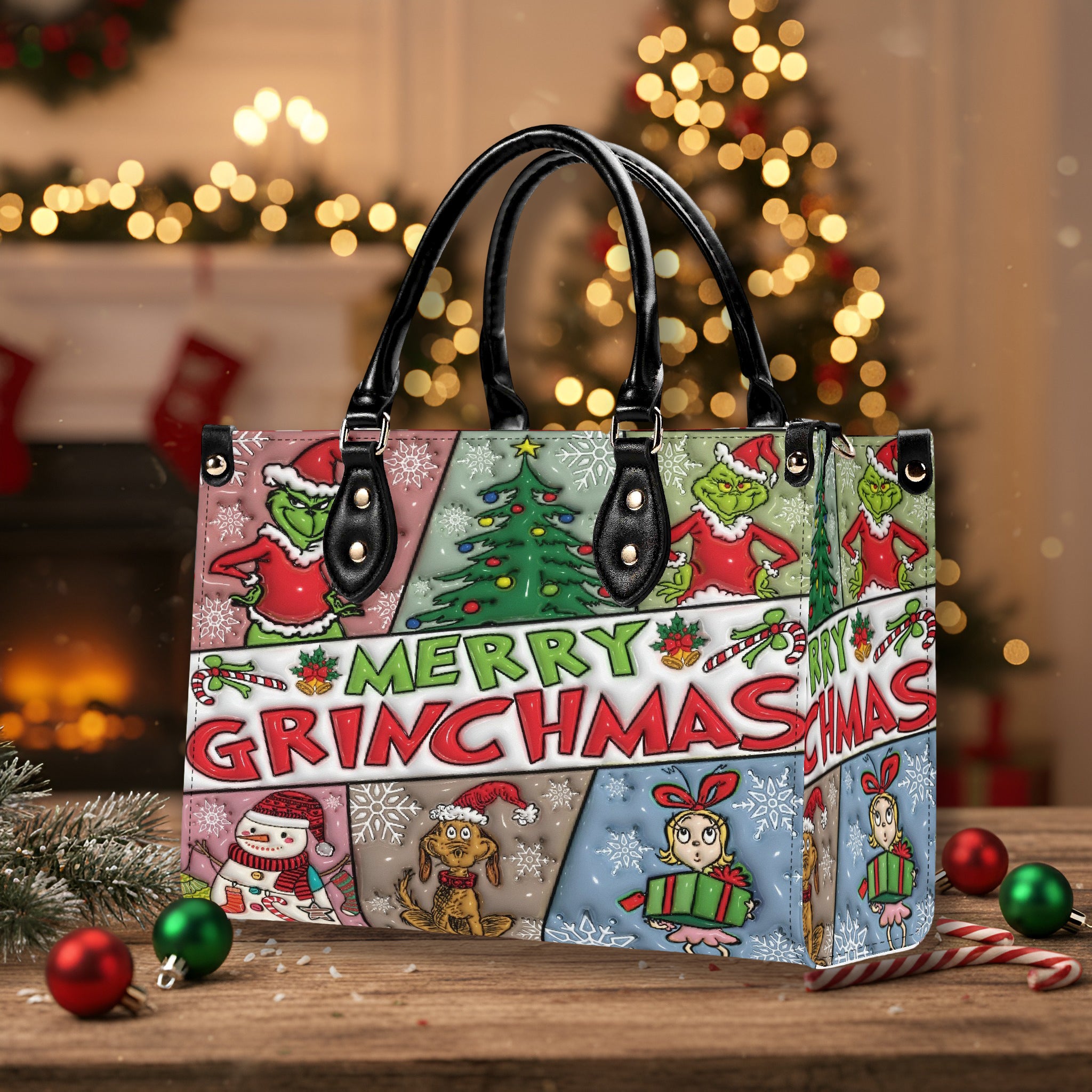 Festive Christmas Handbag, Winter Cartoon Tote Bag, Holiday Party Purse, Cute Xmas Gift Bag