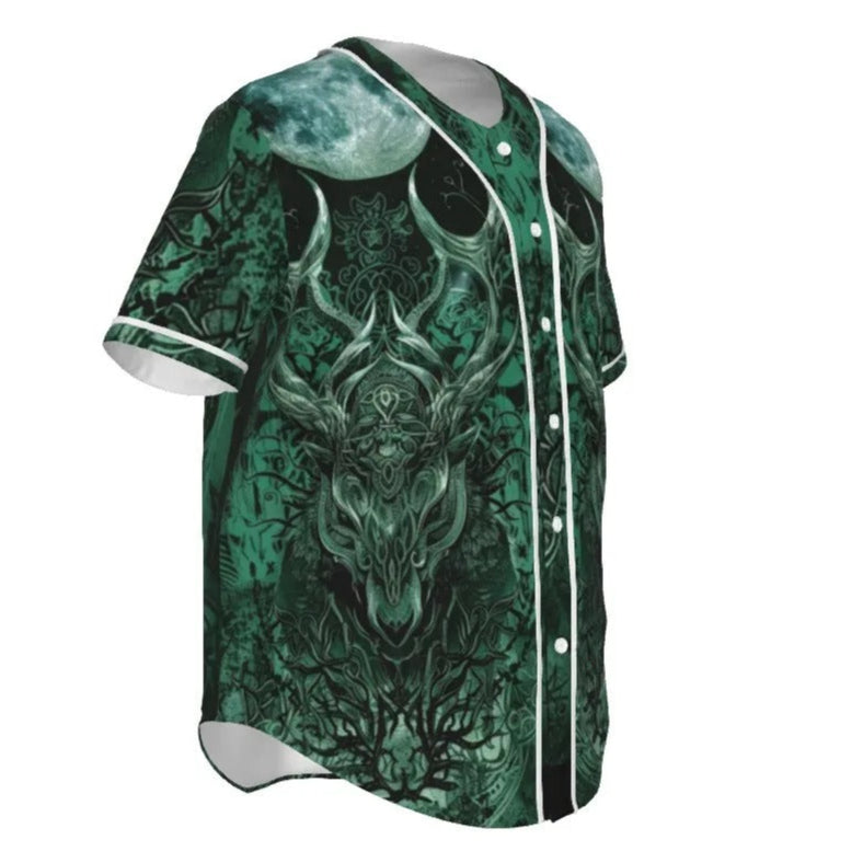 Viking Baseball Shirt with Antler Design, Norse Mythology Inspired Graphic Tee, Tribal Sportswear, Fantasy Baseball Shirt