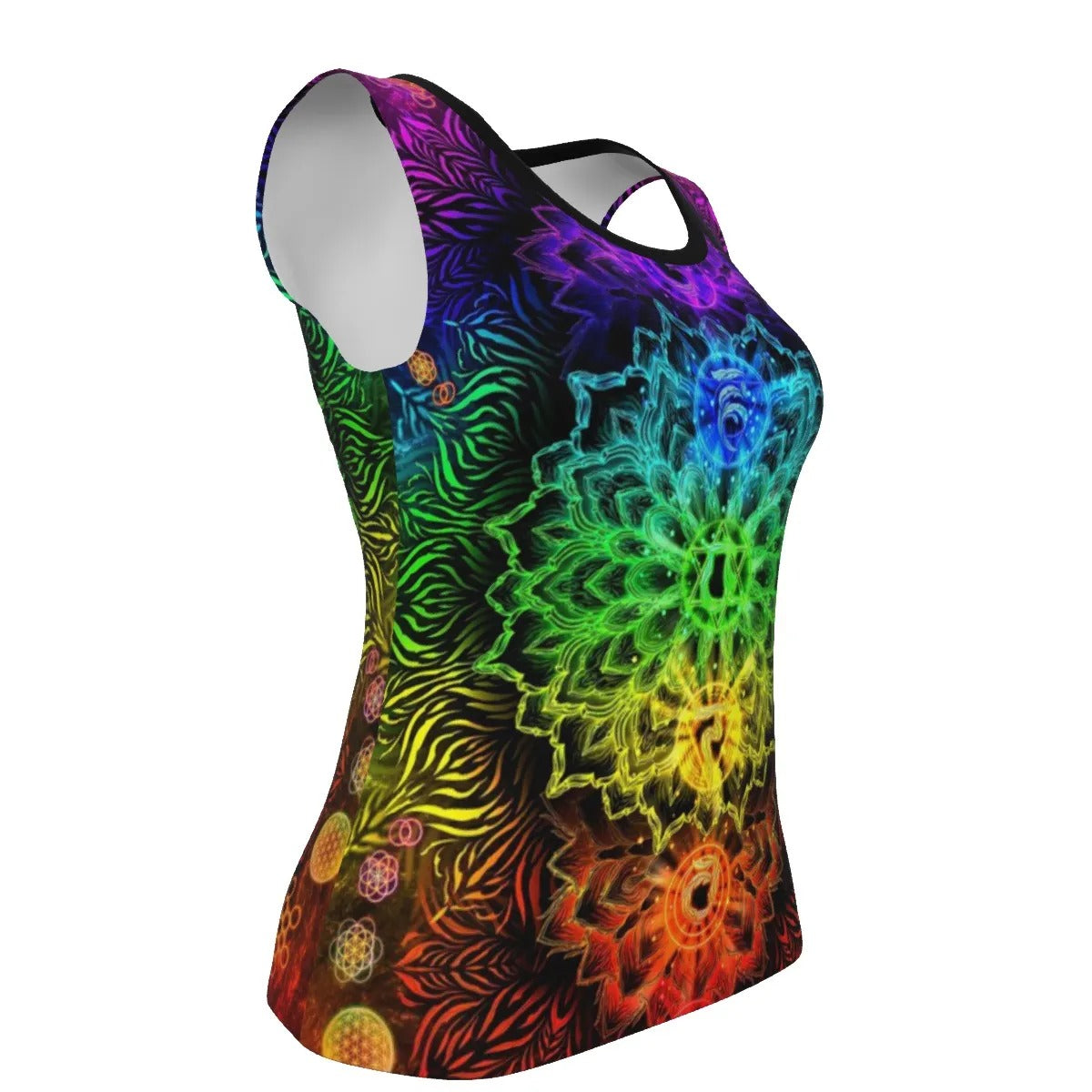 Sacred Chakras Tank Top, Rainbow Chakra Shirt, Spiritual Energy Top, Yoga Sleeveless Shirt, Meditation Clothing, Seven Chakras Tank, Festival Outfit for Women