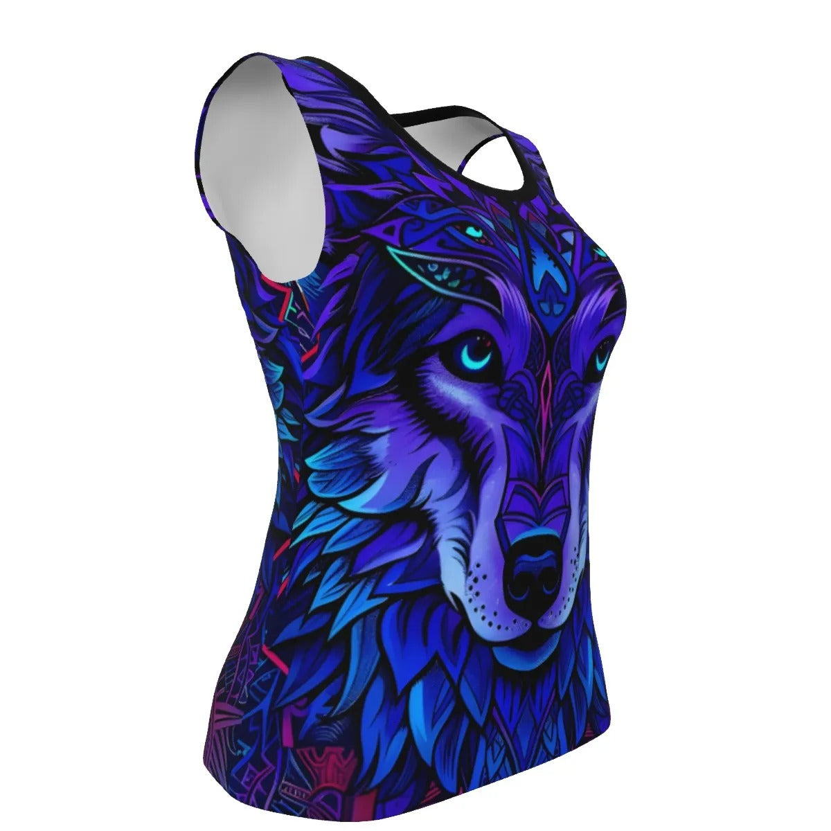 Wolf Mandala Tank Top, Spirit Animal Shirt, Tribal Wolf Sleeveless Shirt, Psychedelic Animal Top, Blue Mystic Wolf Clothing, Festival Tank for Women, Boho Wolf Outfit