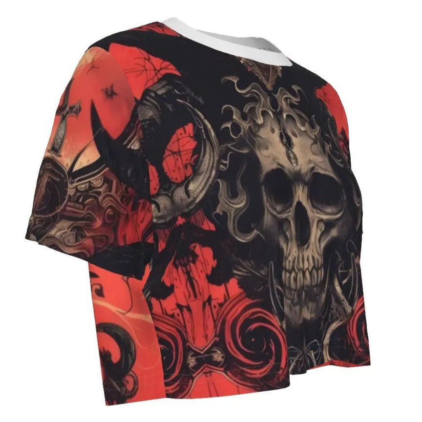 Infernal Mandala Halloween Skull Crop Top, Womens Halloween Costumes Shirt, Halloween Costume Ideas Top