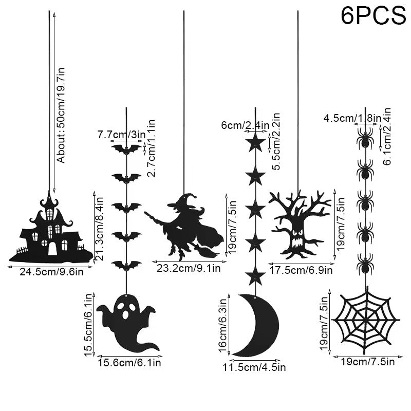 Halloween Decoration, 6pcs Halloween Hanging Banner Garland Scary Spider Witch, Ghost Bat Pendant Ornament Happy Halloween Party Decorations for Home