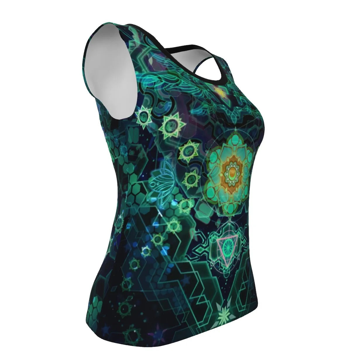 Yantric Geometry Tank Top, Sacred Symbol Shirt, Spiritual Top, Green Energy Pattern Shirt, Festival Sleeveless Shirt, Psychedelic Yoga Clothing, Boho Meditation Outfit
