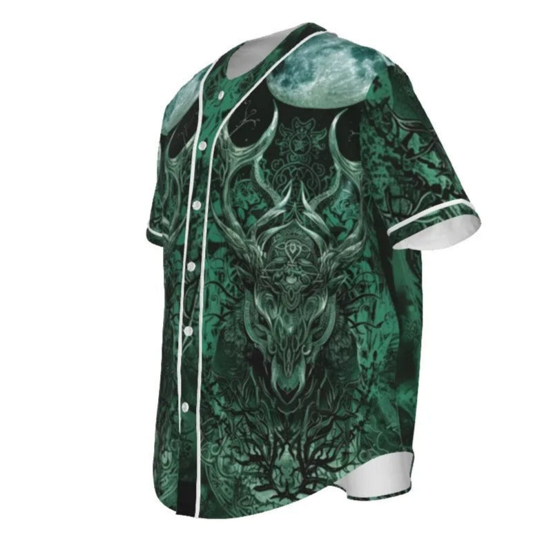 Viking Baseball Shirt with Antler Design, Norse Mythology Inspired Graphic Tee, Tribal Sportswear, Fantasy Baseball Shirt