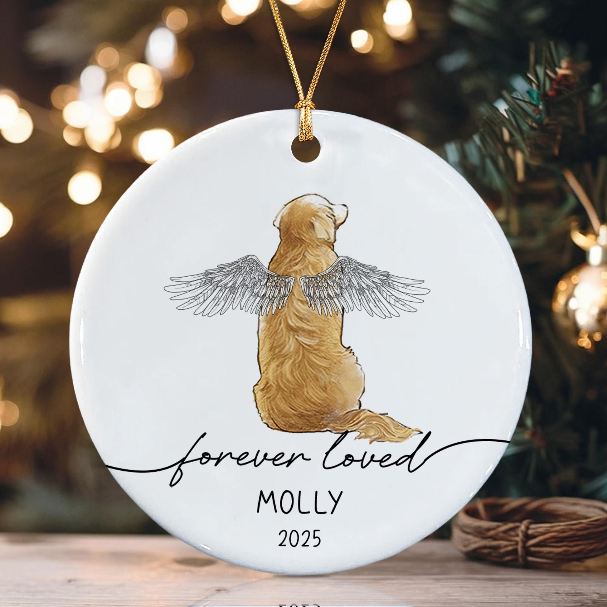 Personalized Dog Christmas Memorial Ornament 2025, Pet Memorial Ornament, Dog With Angel Wings Memorial Ornament, Loss of Dog Ornament
