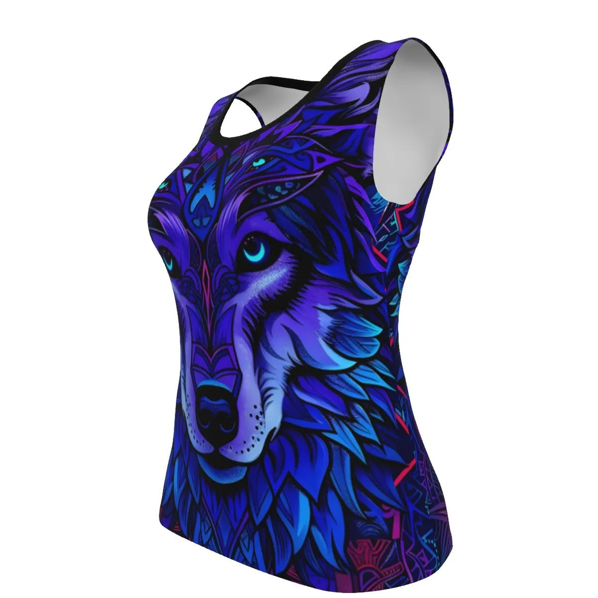 Wolf Mandala Tank Top, Spirit Animal Shirt, Tribal Wolf Sleeveless Shirt, Psychedelic Animal Top, Blue Mystic Wolf Clothing, Festival Tank for Women, Boho Wolf Outfit