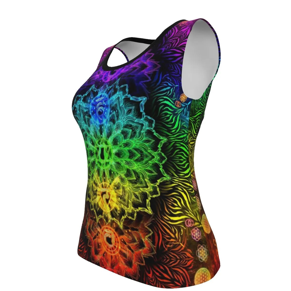 Sacred Chakras Tank Top, Rainbow Chakra Shirt, Spiritual Energy Top, Yoga Sleeveless Shirt, Meditation Clothing, Seven Chakras Tank, Festival Outfit for Women