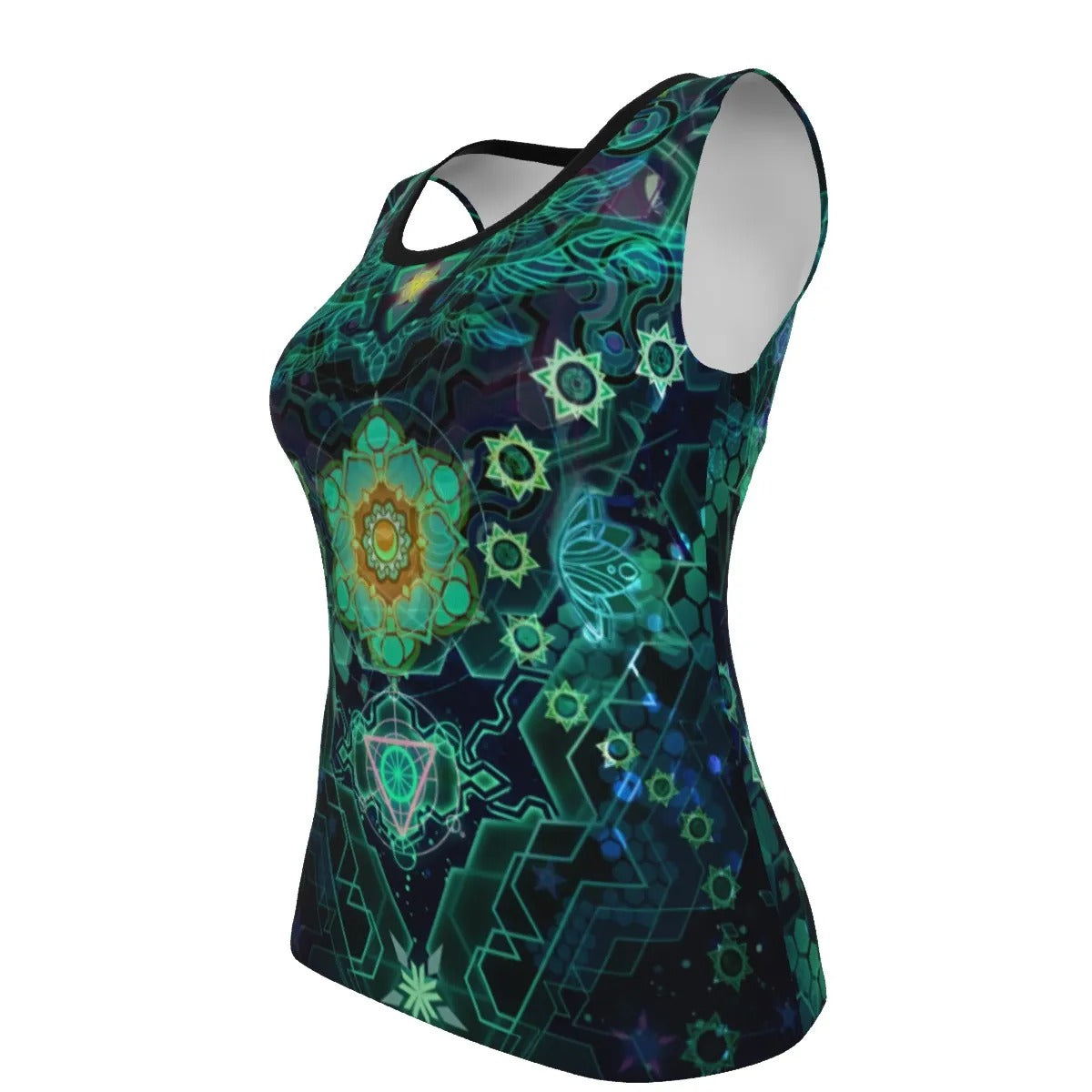 Yantric Geometry Tank Top, Sacred Symbol Shirt, Spiritual Top, Green Energy Pattern Shirt, Festival Sleeveless Shirt, Psychedelic Yoga Clothing, Boho Meditation Outfit