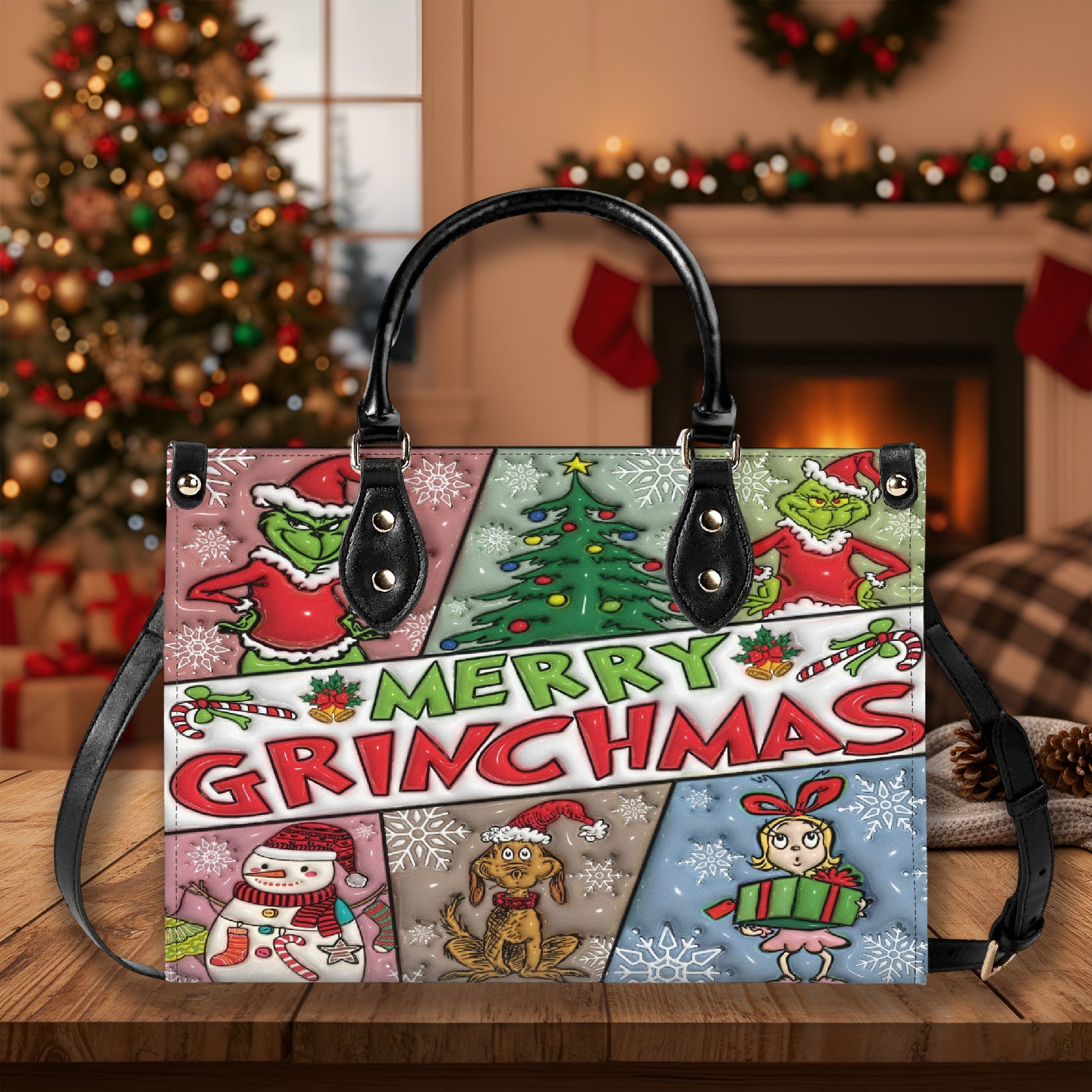 Festive Christmas Handbag, Winter Cartoon Tote Bag, Holiday Party Purse, Cute Xmas Gift Bag