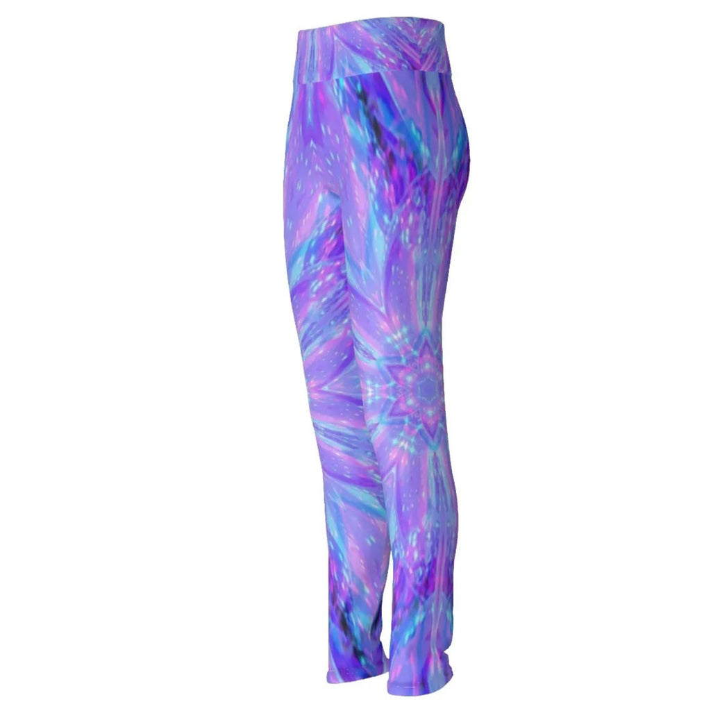 Kaleio Galaxy Leggings, Trippy Psychedelic Yoga Pants, Holographic Mandala Space Tights, Cosmic Festival Activewear for Women