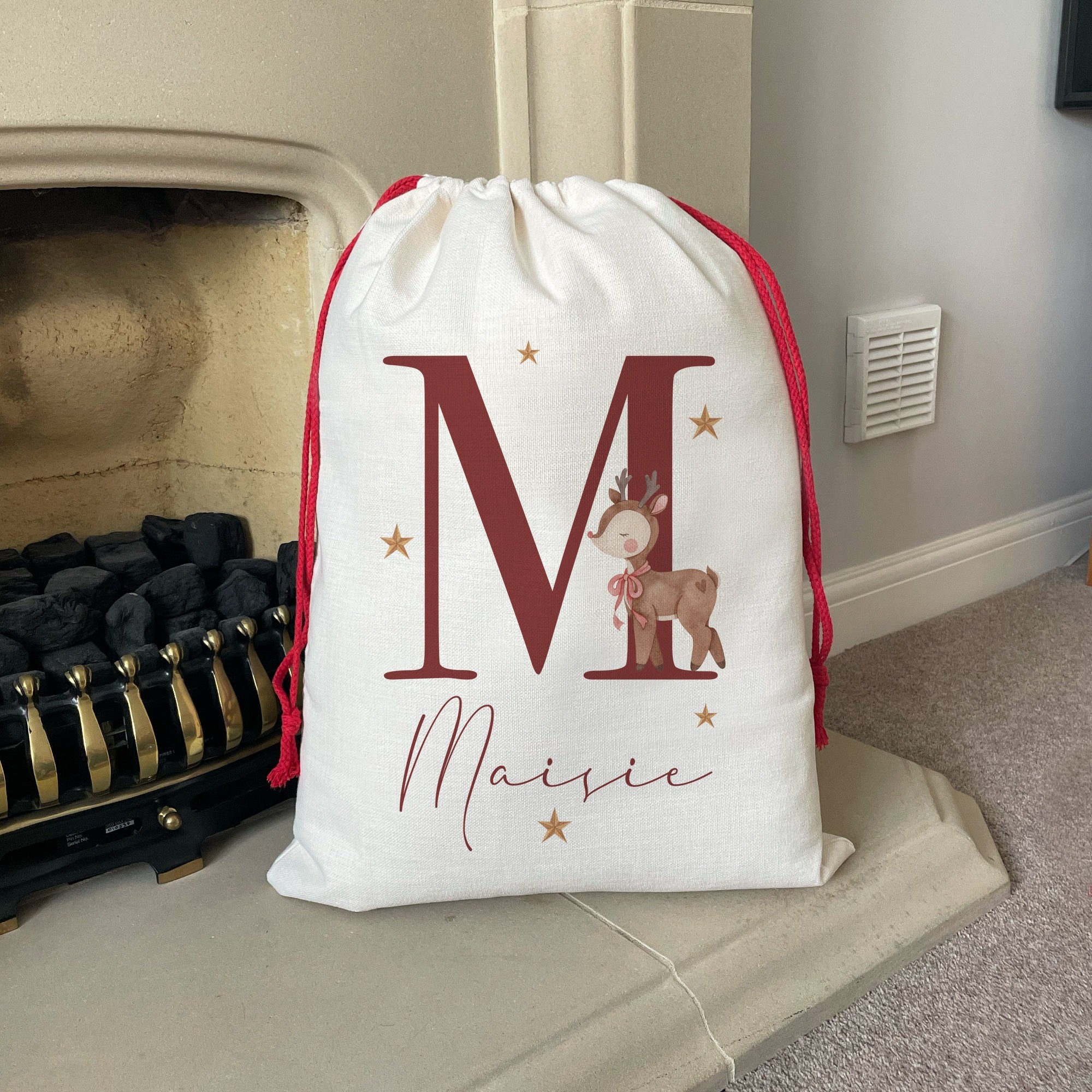 Personalized Santa Sack, Personalized Christmas Sack, Personalized Christmas Toy Sack, Name & Initial Christmas Reindeer, Christmas Gift