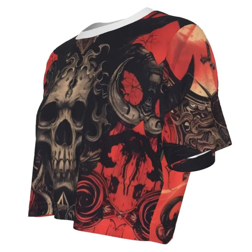 Infernal Mandala Halloween Skull Crop Top, Womens Halloween Costumes Shirt, Halloween Costume Ideas Top