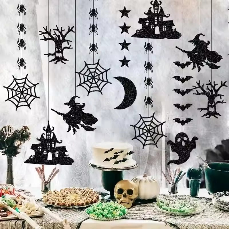 Halloween Decoration, 6pcs Halloween Hanging Banner Garland Scary Spider Witch, Ghost Bat Pendant Ornament Happy Halloween Party Decorations for Home